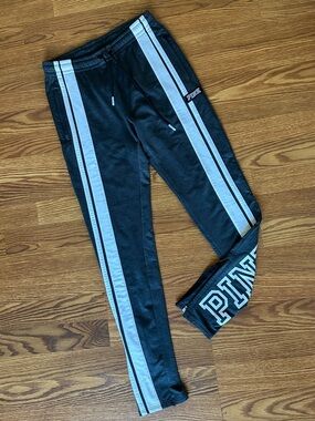 PINK Victoria's Secret Black Joggers with White Side Stripes